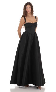 Corset Gown Dress in Black | LUCY IN THE SKY Bow Gown, Black Corset Dress, Corset Gown, Corset Dress Prom, Nails Fashion, Lucy In The Sky, Black Prom Dress, Prom Dress Inspiration, Black Bridesmaid Dresses