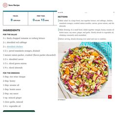 an image of a salad in a bowl on the web page, with instructions to make it