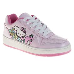 Channel your inner Hello Kitty cuteness with these sneakers! Featuring a charming Hello Kitty design and a color palette reminiscent of classic styles, these lace-up sneakers are perfect for adding a touch of fun and nostalgia to your everyday look. The durable rubber sole provides excellent traction, while the breathable interior lining keeps feet cool and comfortable. Shop Hello Kitty, Hello Kitty Design, Hello Kitty Shoes, Sneakers Pink, Funky Shoes, Kitty Plush, Closed Toe Shoes, Hello Kitty Plush, Cute Accessories