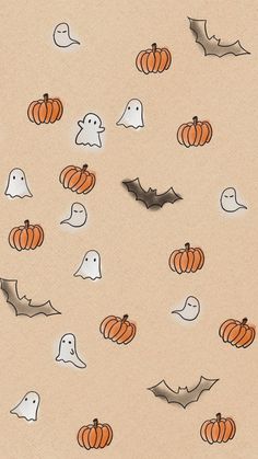 halloween themed wallpaper with pumpkins and bats