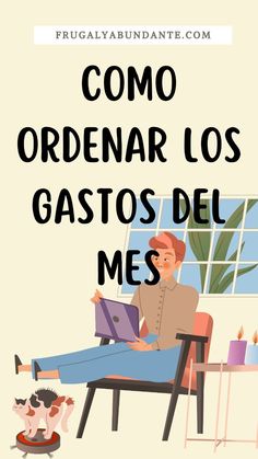 a person sitting in a chair with a laptop on their lap and the words como ordenar los gasos del mes