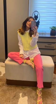 Colour Office Outfit, Fun Business Outfits, Modest Colorful Outfits, Formal Pink Outfit, Colourful Work Outfit, Business Casual Outfits Colorful, Fun Jumpsuits, Colorful Business Outfits, Colorful Office Outfits