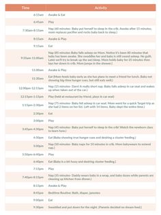 the baby shower schedule is shown in orange and white, with instructions for how to use it