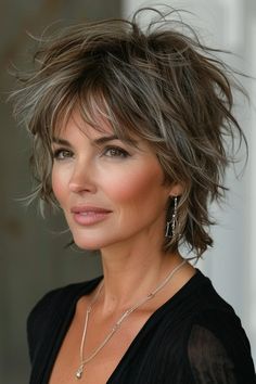 Short Hair With Textured Layers, Short Shaggy Hairstyle Women, Shaggy Pixie Hairstyles, Short Shags On Women, Shaggy Bob Hairstyles Shoulder Length, Salt And Pepper Shag Haircut, Med Shag Haircut Over 50, Messy Haircuts Women, Short Choppy Bob Haircuts