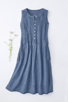 This summer-easy skimmer dress is ready to go, light and fluid in pure woven TENCEL™ with charming details. Slight A-line shape has pintucked bodice and back yoke. TENCEL™ is a trademark of Lenzing AG. | Women's Felicity TENCEL Dress - Faded Navy - XS Tencel Dress, Gauze Dress, Miss Dress, Darling Dress, Refashion Clothes, Coldwater Creek, Clothing Ideas, Petite Size, Embroidered Dress