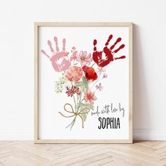 Flower Handprint Craft | Valentine Handprint Art | Ollie + Hank Family Handprint Crafts, Family Hand Print Ideas, Paintings For Grandparents, Grandparents Crafts For Preschoolers, Handprint Painting Ideas, Valentine Handprint Art, Family Handprint Art, Valentine Handprint, Flower Handprint Art