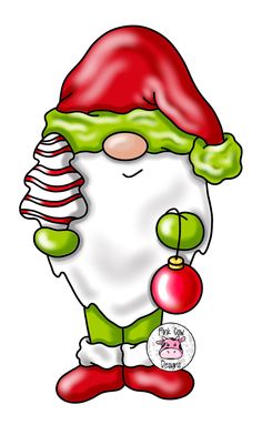 an image of a cartoon santa clause holding a christmas ornament