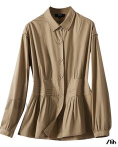 Zlily - Vintage Shirt: Stylish, Fashionable and Versatile Top Beige Non-stretch Top For Work, Chic Non-stretch Long Sleeve Shirt, Chic Long Sleeve Shirt, Khaki Long Sleeve Solid Color Tops, Khaki Long Sleeve Top, Beige Button-up Solid Color Top, Beige Solid Color Button-up Top, Khaki Collared Top, Non-stretch Long Sleeve Work Shirt