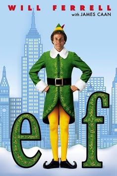 an elf is standing in front of the letter e