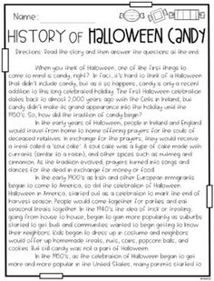 the story of halloween candy is shown in this worksheet for children to read