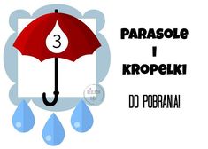 a red umbrella with the number three on it is hanging from a hook that says parasole i kropek do podanana