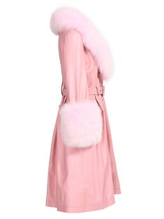 Color: Light Pink Front button closure Includes matching adjustable belt Faux fur collar and cuffs Two side pockets Material: Sheepskin Fully Lined Lining: Polyester Delicate dry clean Protect accessory before washing Cool iron Sample size: S Style № ZC_Fur Foxy Leather Coat in Light Pink Made-to-order (MTO) style Please allow additional 3-5 days for MTO order to be processed Fun Beauty Products, Carrie Bradshaw Outfits, Pink Fur Coat, Pink Leather Jacket, Fur Collar Jacket, Fur Leather Jacket, Pink Fur, Chic Leather, Wool Blend Jacket