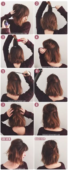 Short Hair Half Up via thebeautydepartment Easy Updo, Half Up Hair, Hair Tutorials, Long Bob, Great Hair, Medium Hair