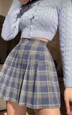 Blue Clothes, Soft Girl Outfits, Naha, Plaid Skirt, Cute Skirts, Teenage Fashion Outfits