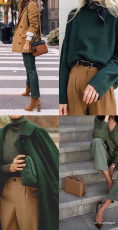 Color Combos Outfit, Color Combinations For Clothes, Business Casual Outfits For Work, Trendy Fall Outfits, Stylish Work Outfits, Green Coat, Looks Chic, Autumn Outfit