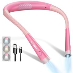 a pink light up pen with two different colored lights on the top and one in the middle