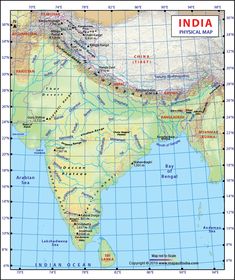 india map with major cities and rivers