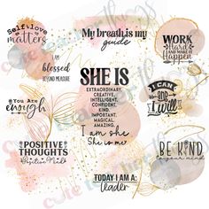 some words that are on top of each other in different colors and sizes, with the words she is