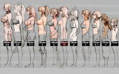 a line up of women's butts and bras in various positions, from the front to the back