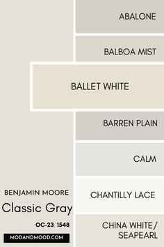 the names of different types of paint colors in various shades and sizes, including white, gray