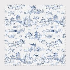 Shangri La Toile Fabric Fabric Cotton / Navy / By The Yard Wallpaper Stairs, Lucite Tray, Katie Kime, Toile Fabric, Shangri La, Custom Monogram, Home Decor Fabric, Cotton Quilts, Chinoiserie