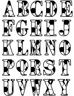 the alphabet is made up of letters with different shapes and sizes, all in black and white