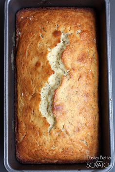 a loaf of bread in a metal pan