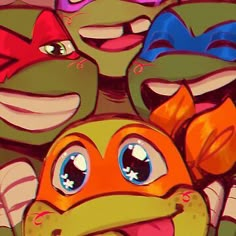 an image of teenage mutant turtles with their faces painted in different colors and sizes on them