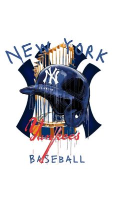 the new york yankees baseball logo is shown in blue and orange paint on a white background