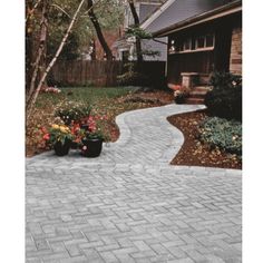 The Holland paver offers a simple yet versatile paver shape. The rectangular shape can be installed in a number of patterns to produce simple or intricate designs. Lowe's 8-in L x 4-in W x 2-in H Rectangle Gray/Charcoal Concrete Paver | 0040408-GCH Driveway Pavers Design, Grey Pavers, Modern Driveway, Concrete Patio Makeover, Paver Designs, Pavers Backyard, Patio Pavers Design, Grey Patio, Paver Walkway