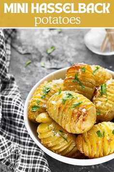 Try this easy recipe for mini Hasselback potatoes topped with garlic and parmesan! Perfectly roasted, they make a delicious addition to any meal or holiday feast. Mini Hasselback Potatoes, Hasselback Potatoes, Holiday Feast, Garlic Parmesan, Potato Recipes, Easy Recipe, Side Dish, Parmesan