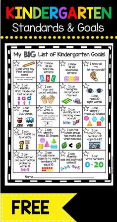 a poster with the words,'my big list of kindergarten goals'on it