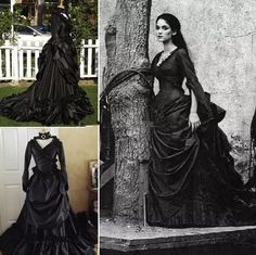 Black Bustle Gothic Wedding Dresses Vintage Victorians Ruched South Vampire.  "This pin contains affiliate links, which means I may earn a commission at no cost to you extra for you". 
 #affiliate #advertising" Gothic Victorian Wedding, Victorian Wedding Dresses, Victorian Gothic Wedding, Belle Gown, Southern Belle Dress, Halloween Dresses, Victorian Wedding Dress, Victorian Corset, Gothic Wedding Dress