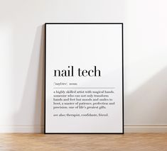 Nail Tech, Nail Tech Definition Print, Printable Wall Art, Nail Tech Gifts, Nail Salon Wall Decor, Quote Print - This listing is for a greeting card or print only. The frame is not included. (but please ask us! we sell frames separately)Art prints are industry standard sizes suitable for framing. - Gift note available free of charge  - The artwork is professionally printed on premium acid-free smooth finish cardstock. - Prints are packed in resealable cellophane sleeves with white cardboard backing. - Materials: Paper, High-Quality Glossy Poster Paper PLEASE KINDLY NOTE: * The photo frame is not included. we sell frames separately please let us know if you want to add frame to your order! * The artwork is for non-commercial use only. If you want to change the size, colors, printing directi Nail Tech Poster Ideas, Nail Tech Sayings, Nail Salon Wall Decor, Nail Tech Room Ideas, Salon Wall Decor, Nail Tech Quotes, Tech Room, Wall Nails, 2nd Year