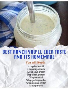 Homemade Ranch Salad Dressing, Ranch Dressing Recipe Homemade, Sea Salt Recipes, Homemade Sauce Recipes, Ranch Dressing Recipe, Salad Dressing Recipes Homemade, Homemade Ranch Dressing, Homemade Condiments, Homemade Ranch