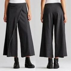 An Asymmetrical Panel At The Front Brings Wrapped Sarong Style To Cropped Wool-Twill Pants Woven With A Touch Of Stretch For All-Day Comfort. Flowy, Full-Cut Legs Further The Midi-Skirt Illusion. Size Pl - Length - 34", Waist - 38" Suze Pm - Length - 33.5", Waist - 35" Elegant Asymmetrical Bottoms With Pockets, Elegant Asymmetrical Hem Work Pants, Casual Asymmetrical Hem Bottoms For Work, Casual Bottoms With Asymmetrical Hem For Work, Chic Asymmetrical Hem Bottoms For Work, Casual Pants With Asymmetrical Hem For Work, Casual Workwear Pants With Asymmetrical Hem, Asymmetrical Workwear Bottoms For Spring, Asymmetrical Bottoms For Workwear In Fall