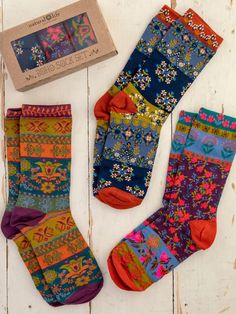 Boxed Boho Sock, Set of 3 - Plum Floral – Natural Life Boho Socks, Sock Set, Boho Clothes, Comfy Blankets, Comfy Socks, Cute Gift Boxes, Jewelry Candles, Cozy Gift, Boho Fall