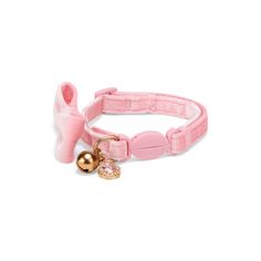 a pink dog collar with a bell on it