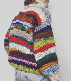 RAINBOW SCRAP YARN SWEATER Ravelry Knitting, Scrap Yarn, Yarn Sweater, Knit Fashion, Sweater Pattern, Knitting Inspiration, Knit Hat, Crochet Sweater, Life Changing