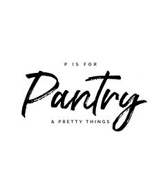 the words pis for pantry and pretty things written in black ink on a white background