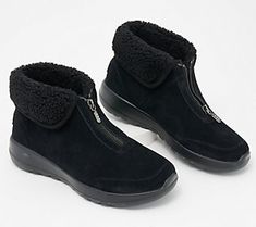 An absolute delight for your cold weather wardrobe, these suede ankle boots up the cozy factor with soft sherpa lining. From Skechers. Casual Boots With Faux Fur Trim For Cold Weather, Winter Suede Boots With Faux Fur Trim, Winter Suede Boots With Faux Fur Lining, Comfortable Shearling Boots For Winter, Casual Suede Boots With Faux Fur Trim, Casual Shearling Boots For Cold Weather, Winter Suede Booties, Winter Ankle-high Boots With Suede Lining, High-top Suede Winter Booties