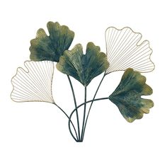 three green leaves are shown on a white background, and one is in the shape of a flower