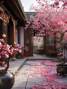 Chinese House Aesthetic, Japanese Palace Aesthetic, Chinese Scenery Aesthetic, Japanese House Fantasy Art, Japanese Palace Fantasy Art Interior, Chinese Palace, Chinese Aesthetic, Japanese Tea Garden, Asian Landscape