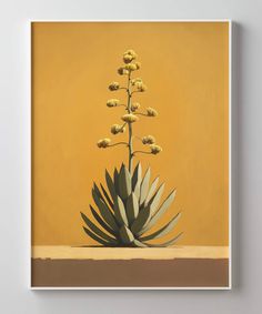 a painting of a plant on a yellow background