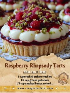 raspberry rhupsody tarts with cream and pistachios