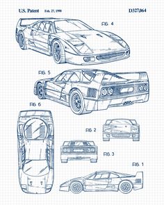 a blueprint drawing of two sports cars