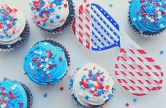 cupcakes decorated with red, white and blue frosting