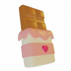 a chocolate bar with pink icing and a heart on it