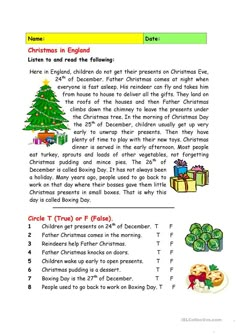 christmas in england worksheet with pictures and words to help students learn how to read