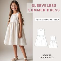 the sleeveless summer dress sewing pattern is available in sizes 2 - 16 and also for girls